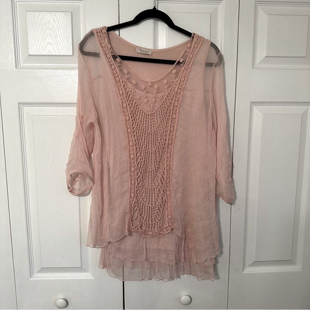 Bellambra Italy Silk Crochet Overlay Womens Top Sz S Ballet Coquette Romantic